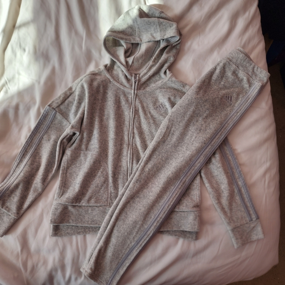 Adidas Velour Zip Hoodie ans Joggers Set - NWOT - girls size Med 10/12